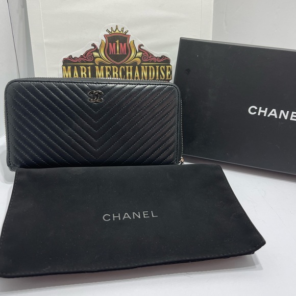 Chanel Zippy wallet in V stitches black lambskin wallet with auth card,box&dbag - Picture 10 of 12